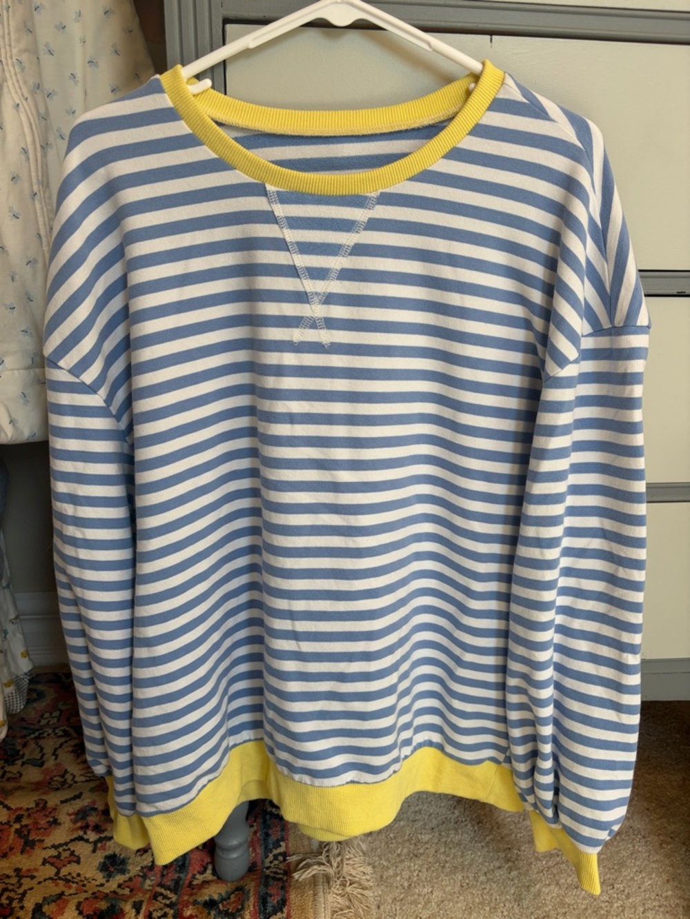 Amazon Light Blue and White Striped Long Sleeve Tee with Yellow Trim